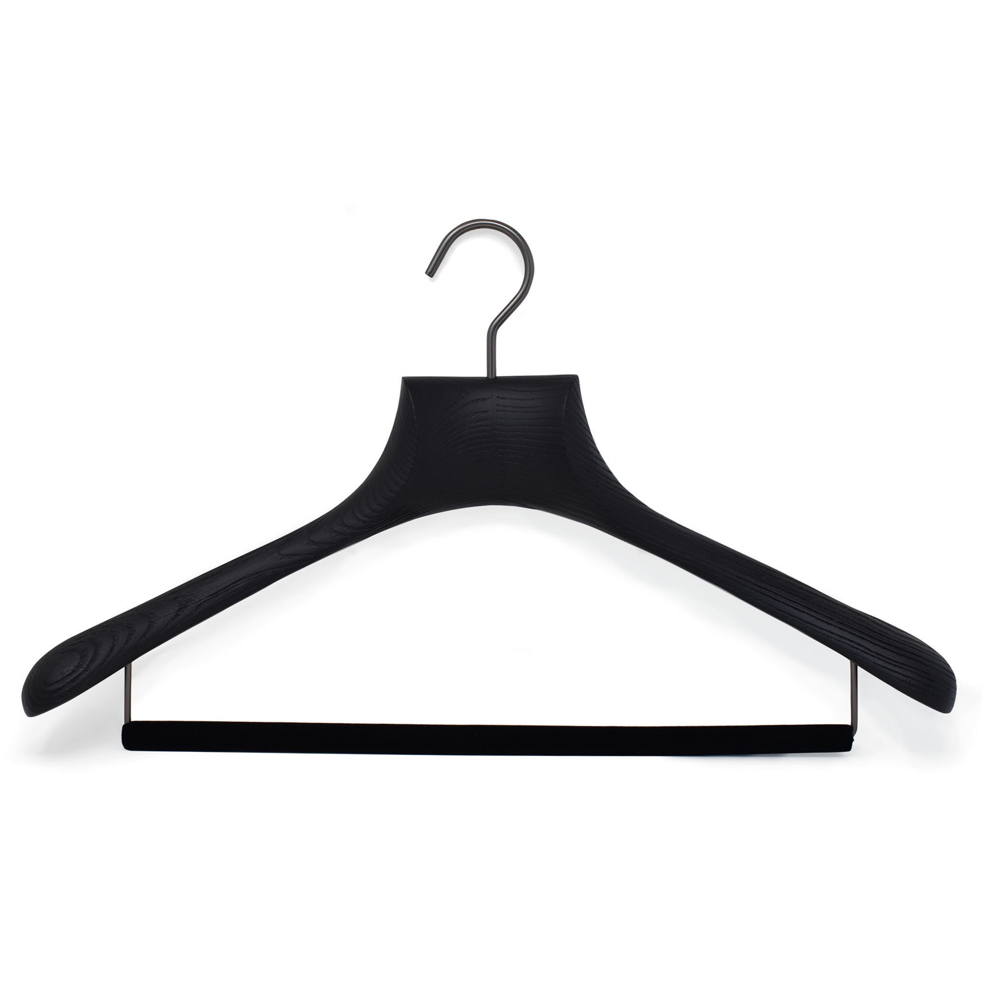 6 Kleiderbügel für Jacke und Anzug in Esche - schwarz, gebürstetes Holz  (Breite 45 cm-Schulter 5 cm) 