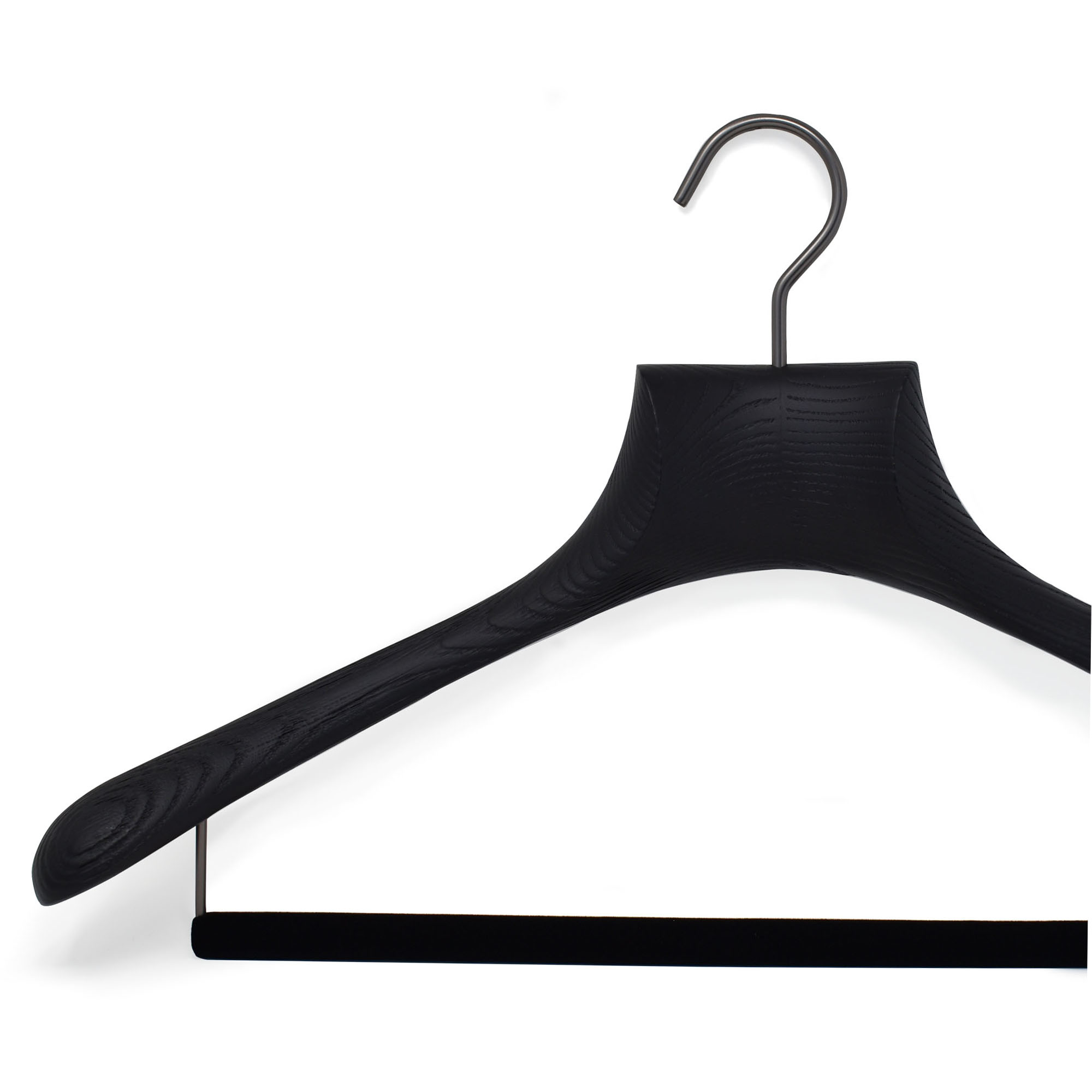 6 cintres en frêne pour veste et costume - coloris noir, bois brossé, col  colonel (largeur 45 cm-épaulé 5 cm) 