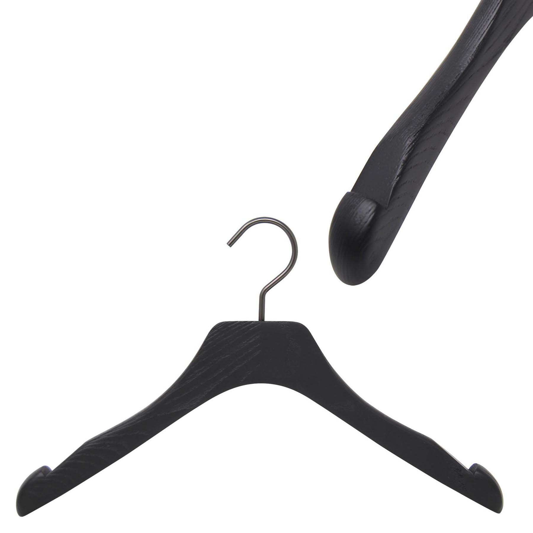 Pack dressing room of 36 wooden hangers for man and woman - black color,  brushed wood 