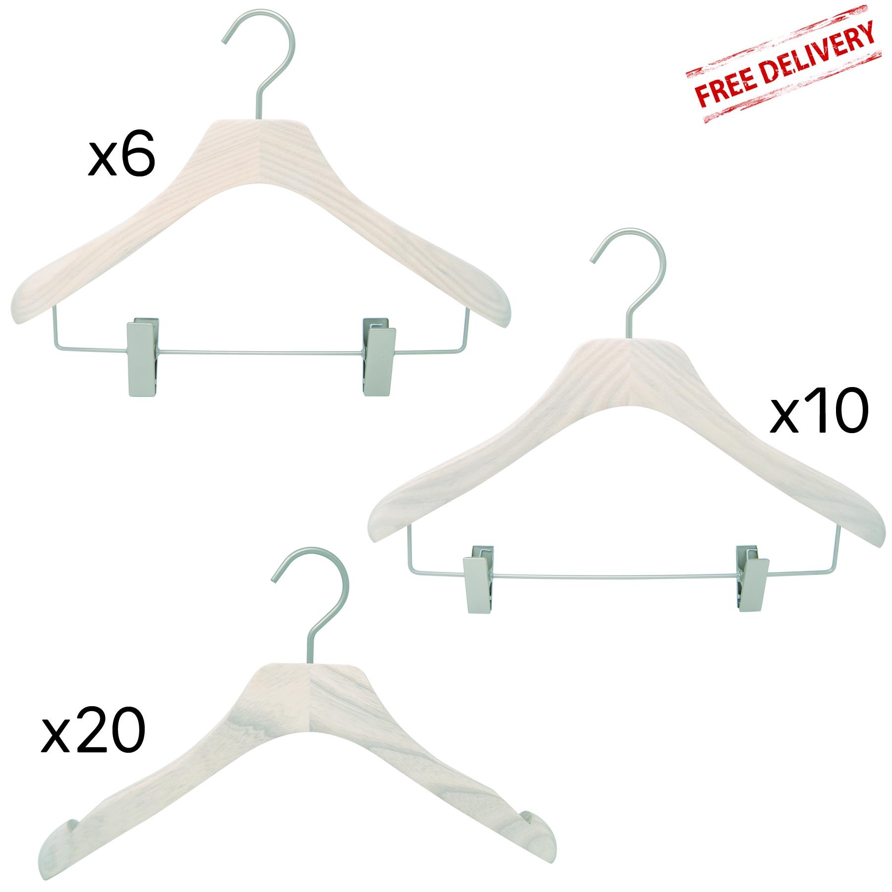 Pack dressing room of 36 wooden hangers for woman - white washed 